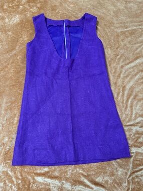 Vintage V neck Purple Sleeveless Shift Handmade Zipper Cocktail Small Dress